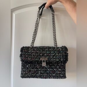 Kurt Geiger Black Tweed Shoulder Bag
